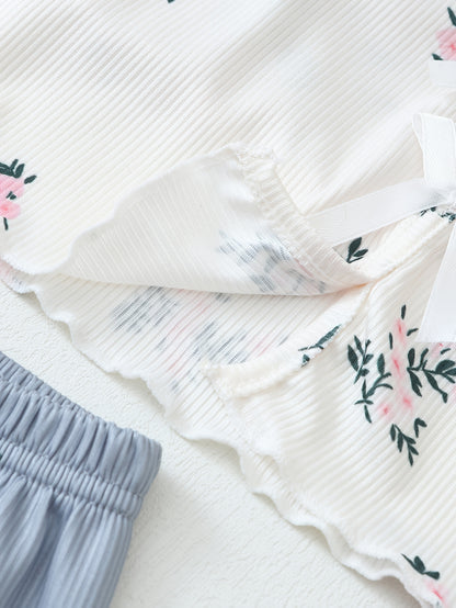 Damen Pyjama Set mit Blumenmuster – 3-teiliges Sommer Schlafanzug Set mit Shorts und Träger-Top, für entspannte Nächte