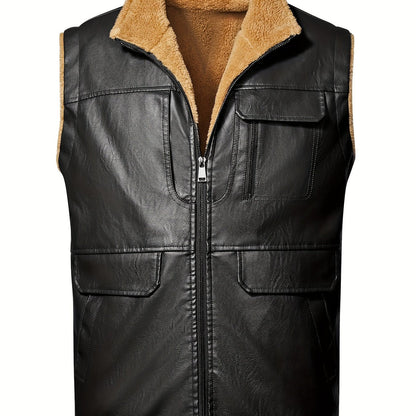 Herren Weste mit Teddyfutter, Reißverschluss, Taschen, Ärmellos