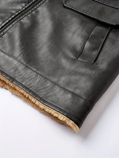 Herren Weste mit Teddyfutter, Reißverschluss, Taschen, Ärmellos