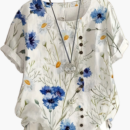 Damen Vintage Bluse mit Blumenmuster und Knopfleiste – Sommer Freizeit Oberteil
