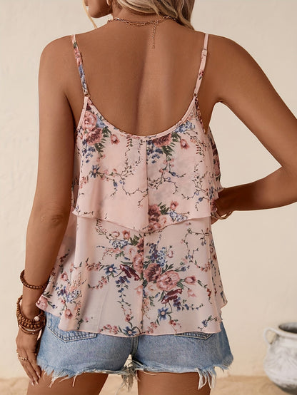 Damen Rüschen-Top mit Blumenmuster – Verspieltes Sommer Crop Top für Freizeit und Urlaub