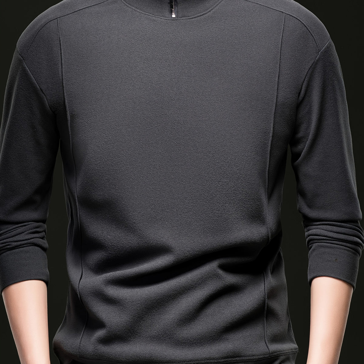 Herren Halb-Reißverschluss Sweatshirt Stehkragen Langarm Weiß
