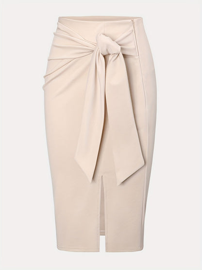 Damen Eleganter Midirock mit Knoten-Detail und Schlitz – Perfekt für Büro & Ausgehen