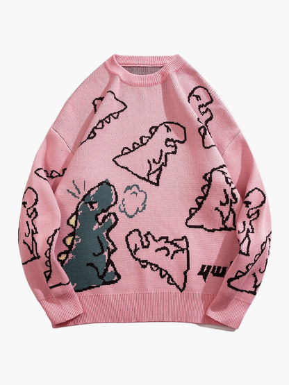 Herren Cartoon Dinosaurier Pullover – Lässiger Strickpullover für Herbst & Winter
