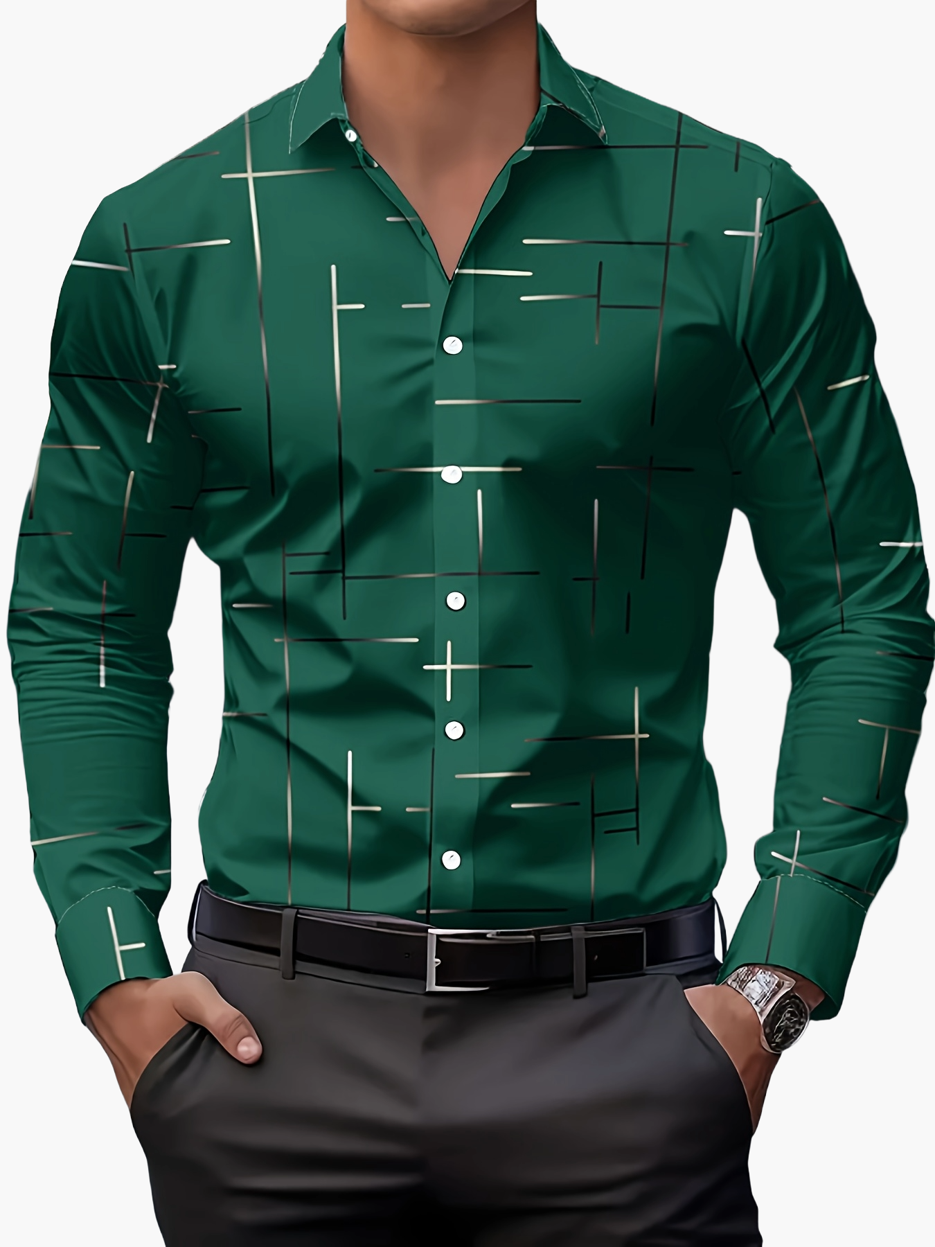 Herren Modernes Business-Freizeithemd mit Geometrischem Print, Stilvoll für Büro und Alltag