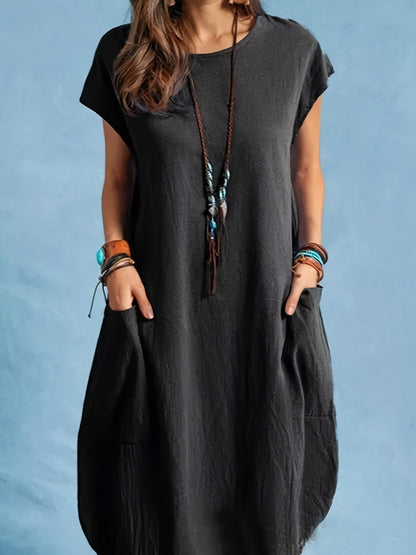 Damen Sommer Tunika Kleid – Lässiger Boho Style mit Taschen, Ideal für Alltag & Urlaub