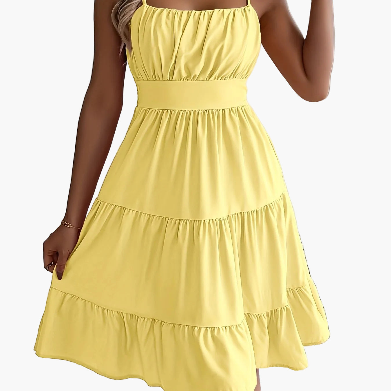 Damen Sommerkleid mit Spaghettiträgern und Stufenrock – Elegantes Freizeit- und Urlaubskleid