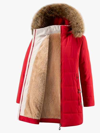Damen Winter Steppmantel mit Kunstfellkapuze und Teddyfutter – Eleganter Alltagsmantel für kalte Tage
