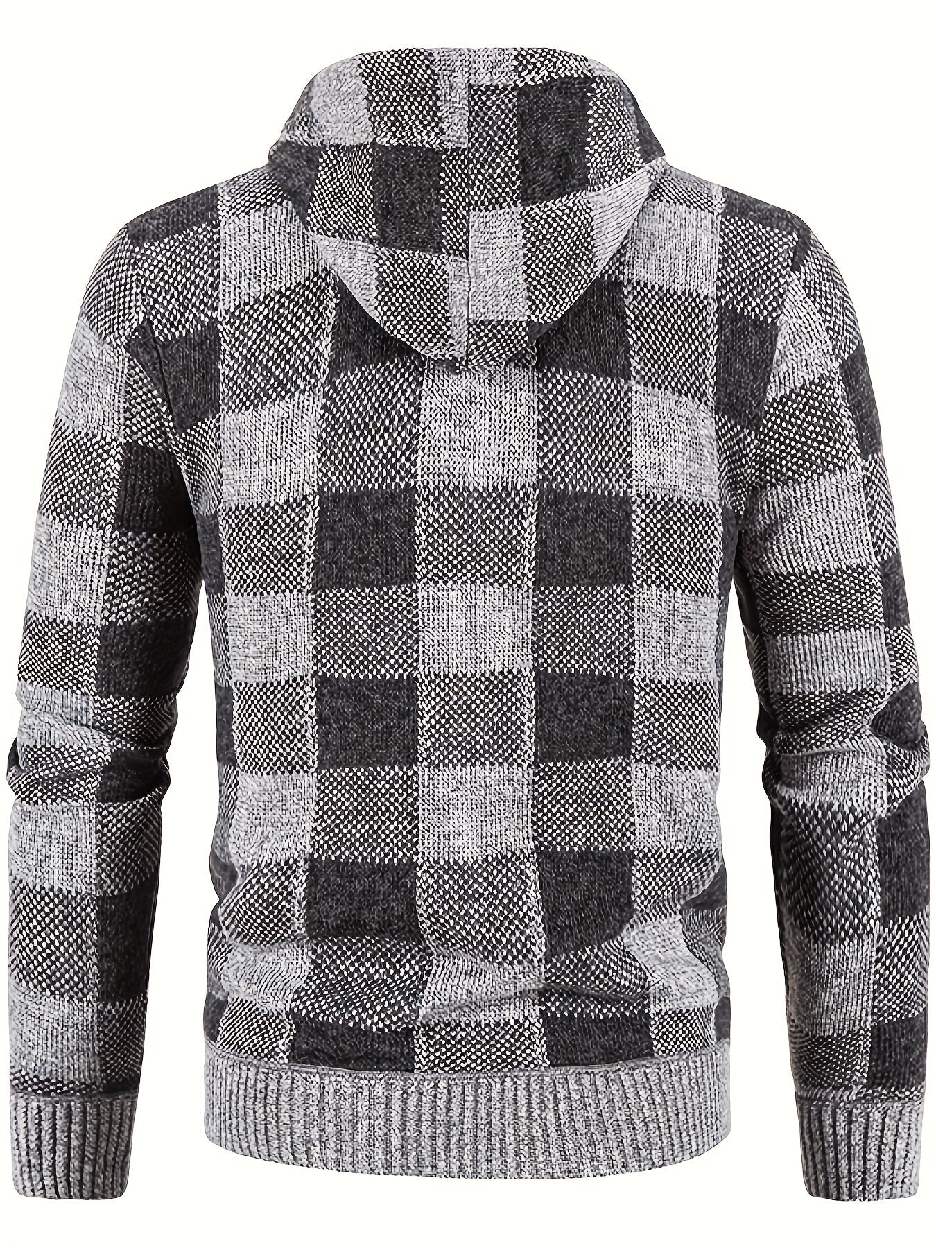 Herren Hoodie mit Reißverschluss, kariert, gefüttert, warm, Braun Schwarz