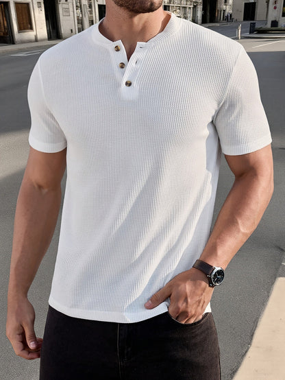 Herren Henley T-Shirt Kurzarm im modernen Strick-Look für Freizeit und Alltag