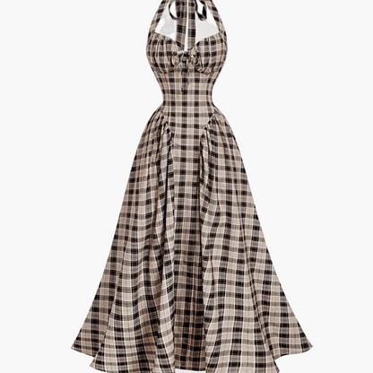 Damen Vintage Cocktailkleid mit Halterneck und Faltenrock – Eleganter Retro-Stil für besondere Anlässe