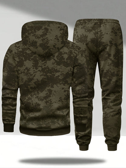 Herren Hoodie & Jogginghose Set Tarnmuster, Sportanzug mit Kapuze und Kordelzug, Trainingsanzug