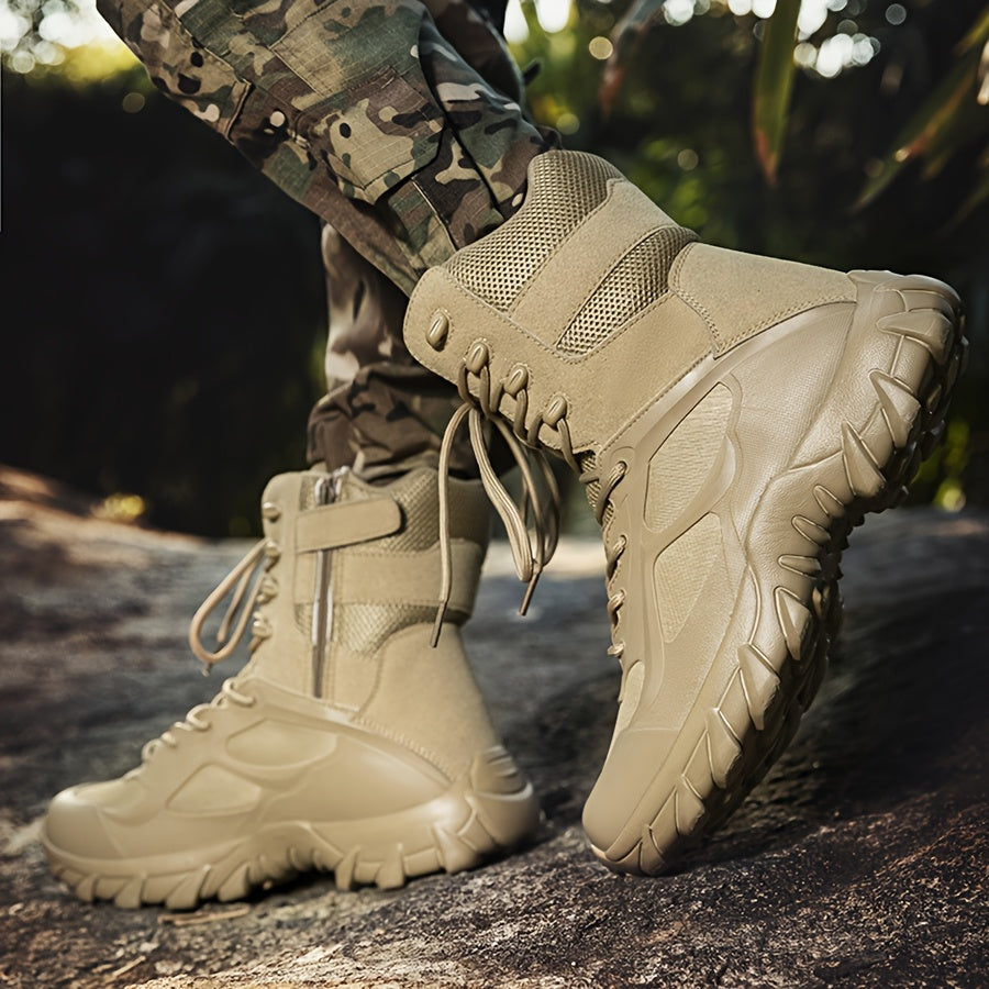 Unisex Outdoor-Stiefel Wanderstiefel mit Schnürung in Beige/Schwarz