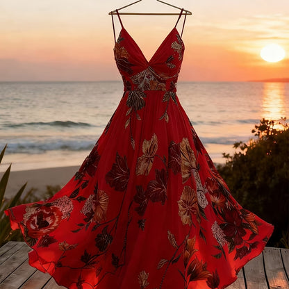 Damen Maxikleid mit romantischem Blumendruck und Eleganz für besondere Anlässe