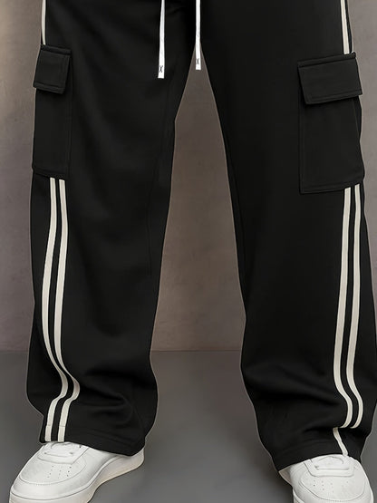 Herren Cargo Jogginghose mit Streifen und Taschen – Streetwear Stil, Relaxed Fit