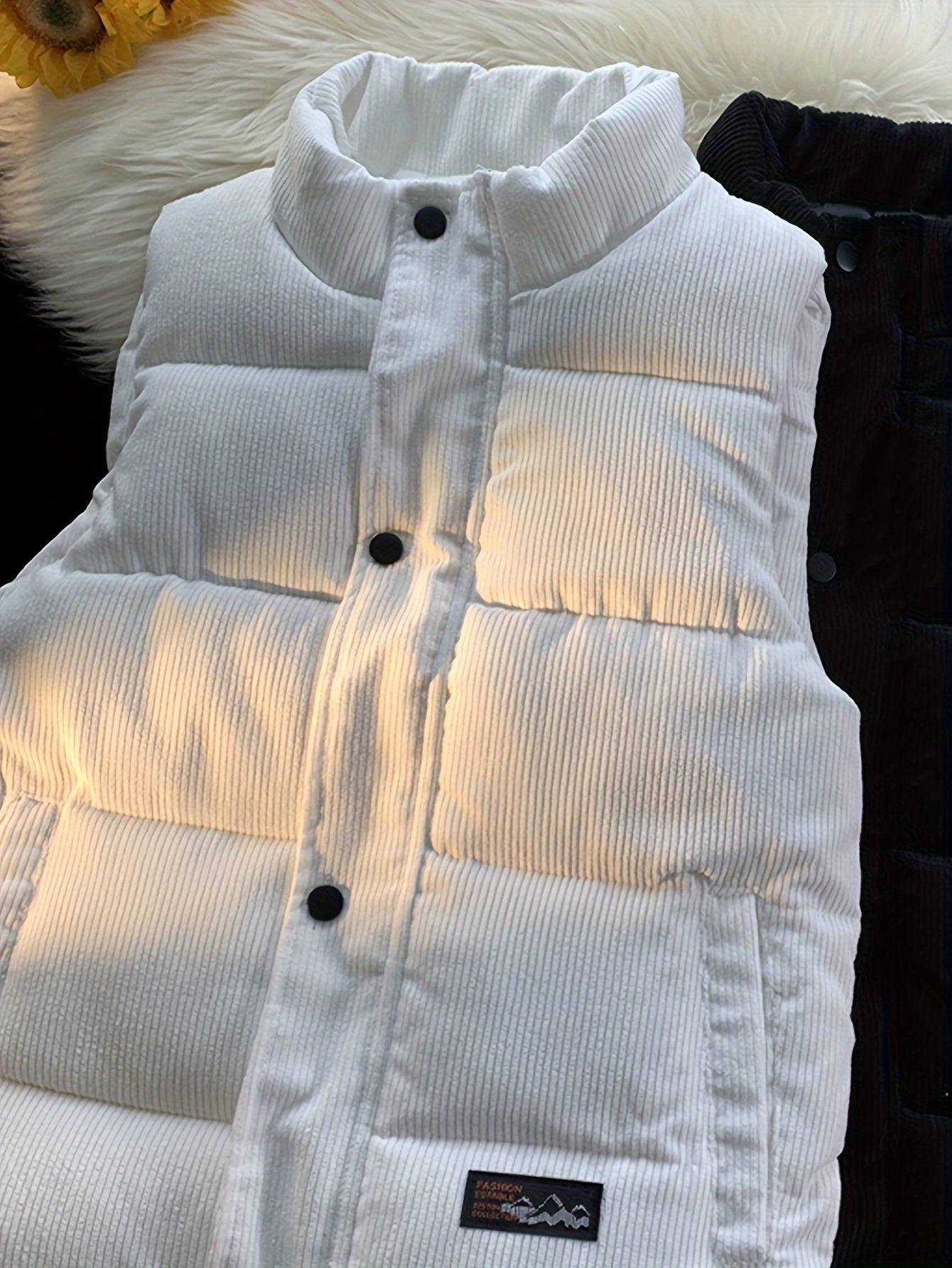 Unisex Steppweste Corduroy mit Stehkragen und Druckknöpfen