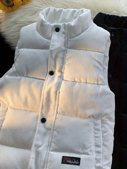 Unisex Steppweste Corduroy mit Stehkragen und Druckknöpfen