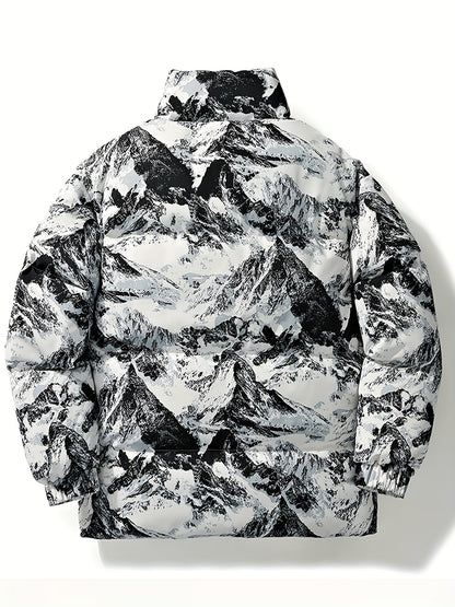 Unisex Steppjacke mit Bergmuster Stehkragen