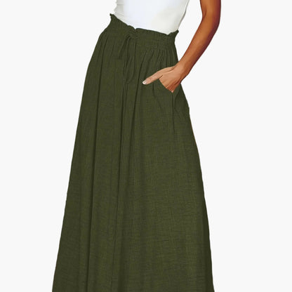 Damen Elegante Weite High-Waist Palazzo Hose mit Kordelzug und Taschen – Perfekt für Freizeit und Büro