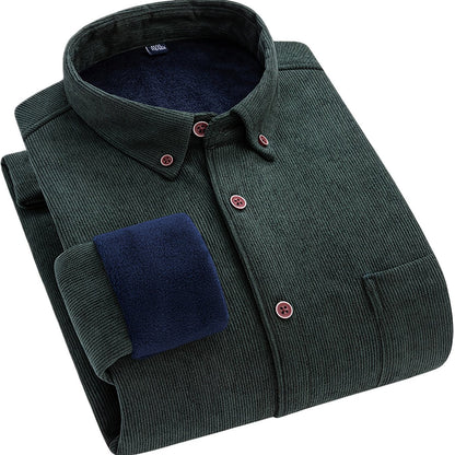Herren Cordhemd mit Fleecefutter, Langarm, Button-Down-Kragen