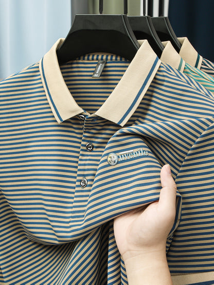 Herren Polo-Shirt mit Streifenmuster und Stickerei – Modisch & Vielseitig für Alltag und Freizeit