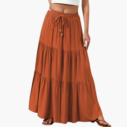 Damen Boho Maxirock mit Stufen und Kordelzug – Sommer, Freizeit, Elegant