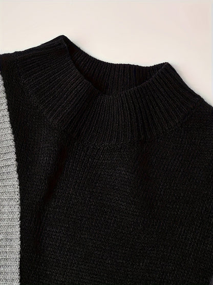 Damen Pullover Patchwork Strickpullover Elegant für Alltag und Büro