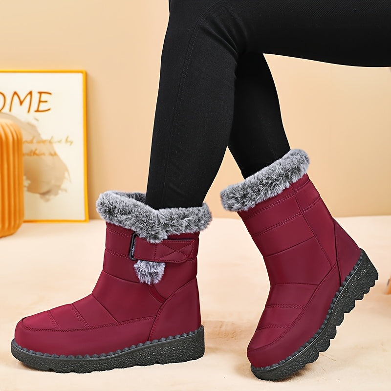 Damen Winterstiefel warm gefüttert mit Kunstfell und Klettverschluss