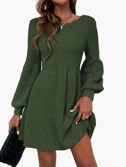 Damen Strickkleid Elegant A-Linie mit Ballonärmeln – Perfekt für Alltag & Büro