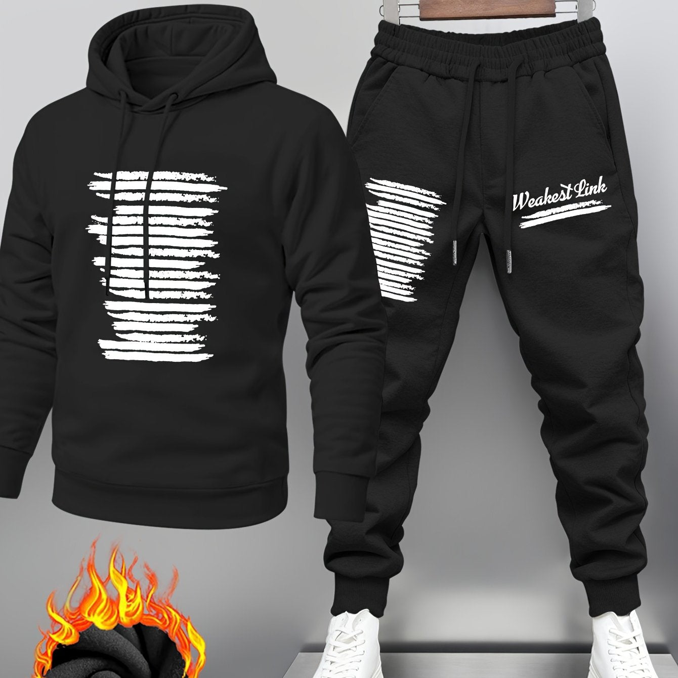 Hoodie und Jogginghose Set für Herren mit Druck und Kapuze, gefütterter Trainingsanzug
