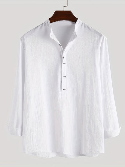 Herren Henley Langarmshirt mit Stehkragen und Knopfleiste – Modernes Freizeitoberteil für Alltag und Urlaub