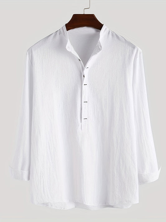 Herren Henley Langarmshirt mit Stehkragen und Knopfleiste – Modernes Freizeitoberteil für Alltag und Urlaub
