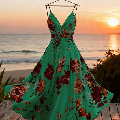 Damen Maxikleid mit romantischem Blumendruck und Eleganz für besondere Anlässe