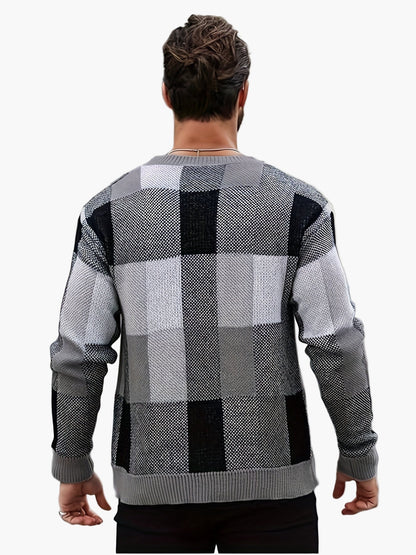 Herren Pullover mit Karomuster – Lässiger Strickpullover für Herbst und Winter
