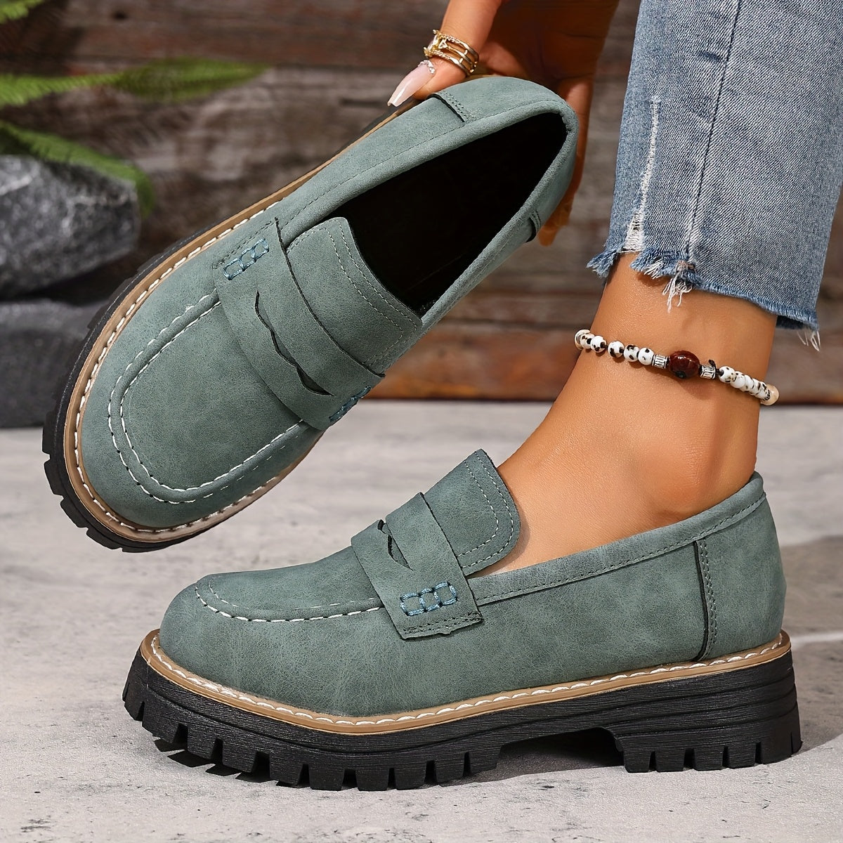 Damen Loafer im klassischen Stil mit Profilsohle – Bequeme Alltags-Slipper für Freizeit und Büro