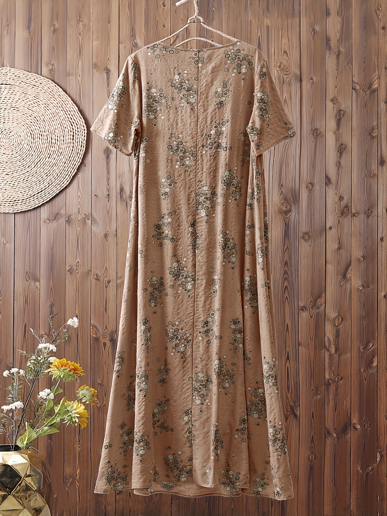 Damen Maxikleid Boho Stil mit Blumenmuster – Freizeitkleid für Alltag und Urlaub