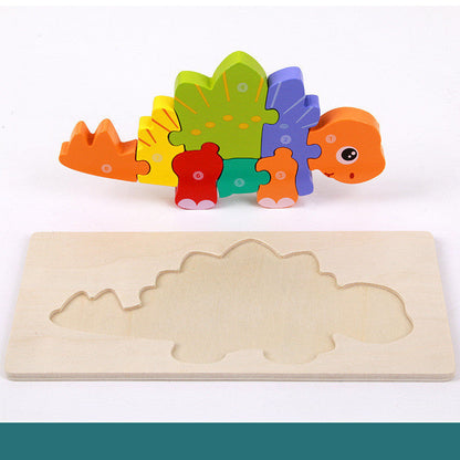 Kinder 3D Dinosaurier Holzpuzzle Lernspielzeug – Pädagogisches Steckspiel für Jungen und Mädchen