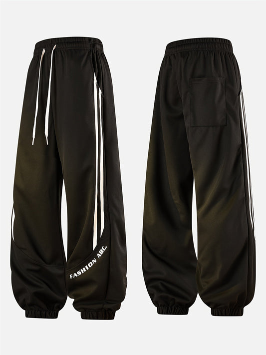 Herren Streetwear Jogginghose mit weitem Bein und Streifen – Urban Style Freizeit Trainingshose