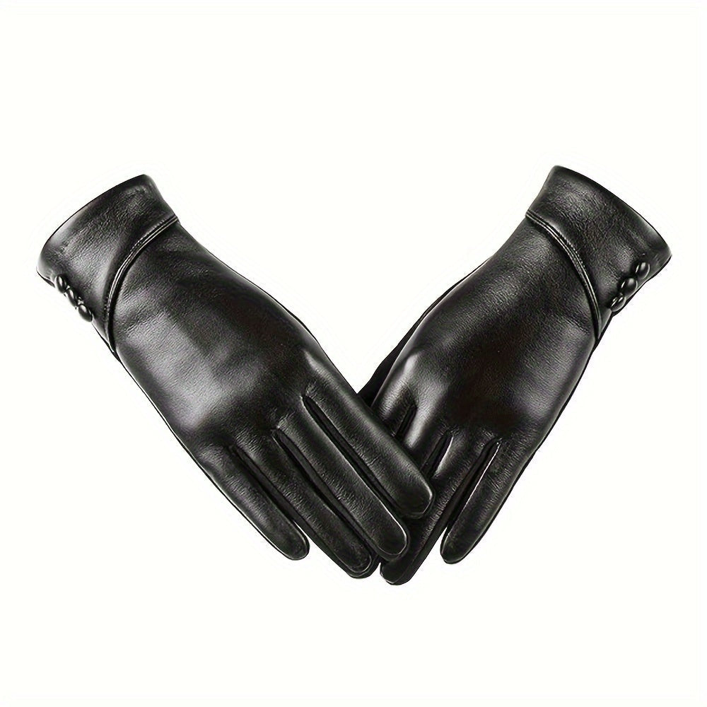 Schwarze Handschuhe mit Zierknöpfen Touchscreen-kompatibel