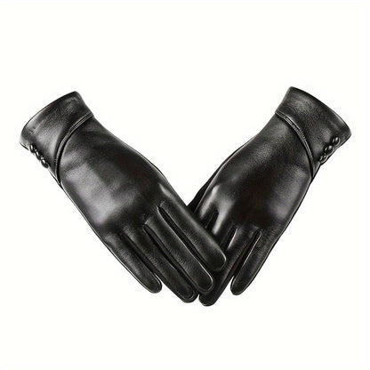 Schwarze Handschuhe mit Zierknöpfen Touchscreen-kompatibel