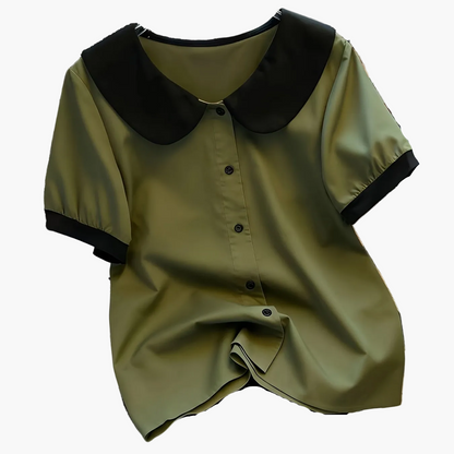 Damen Bluse mit kontrastierendem Kragen im Vintage-Stil – Elegante Freizeitmode für Büro und Alltag