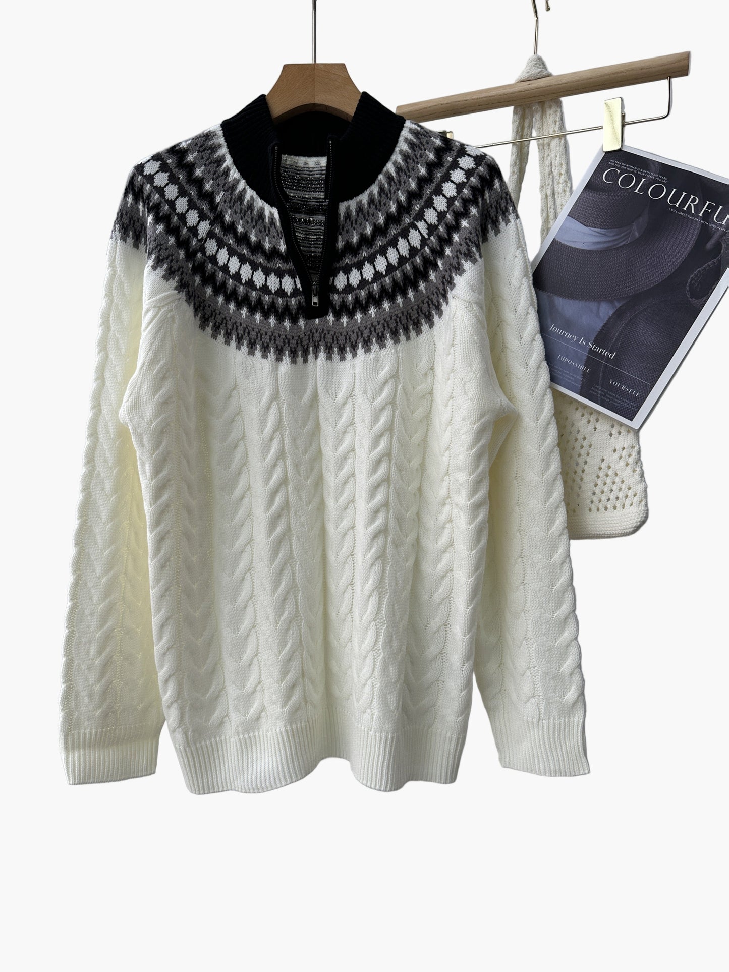 Herren Strickpullover mit Stehkragen und Norweger-Muster für Herbst & Winter, lässiger Style