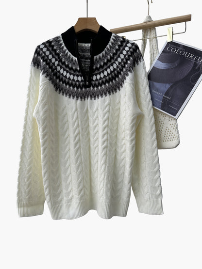 Herren Strickpullover mit Stehkragen und Norweger-Muster für Herbst & Winter, lässiger Style