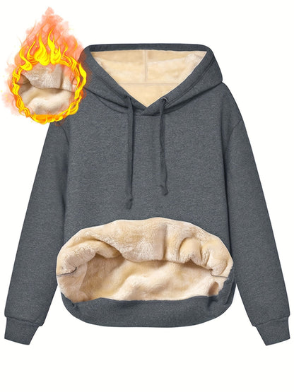 Gefütterter Hoodie mit Kapuze und Bauchtasche für Damen, Wärmeisolierend