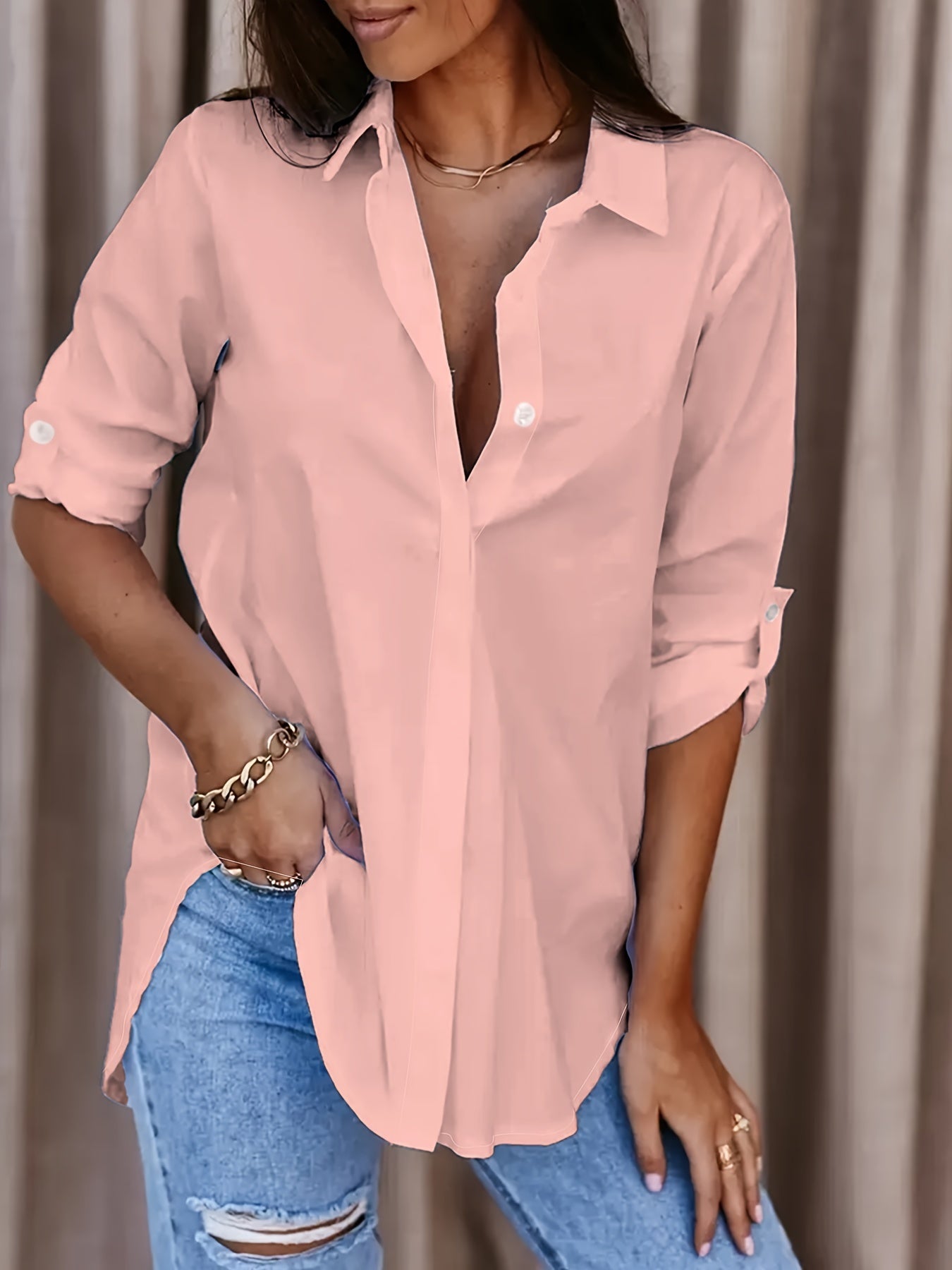 Damen Langarm Bluse im lässigen Hemdblusen-Stil – Perfekt für Alltag und Büro