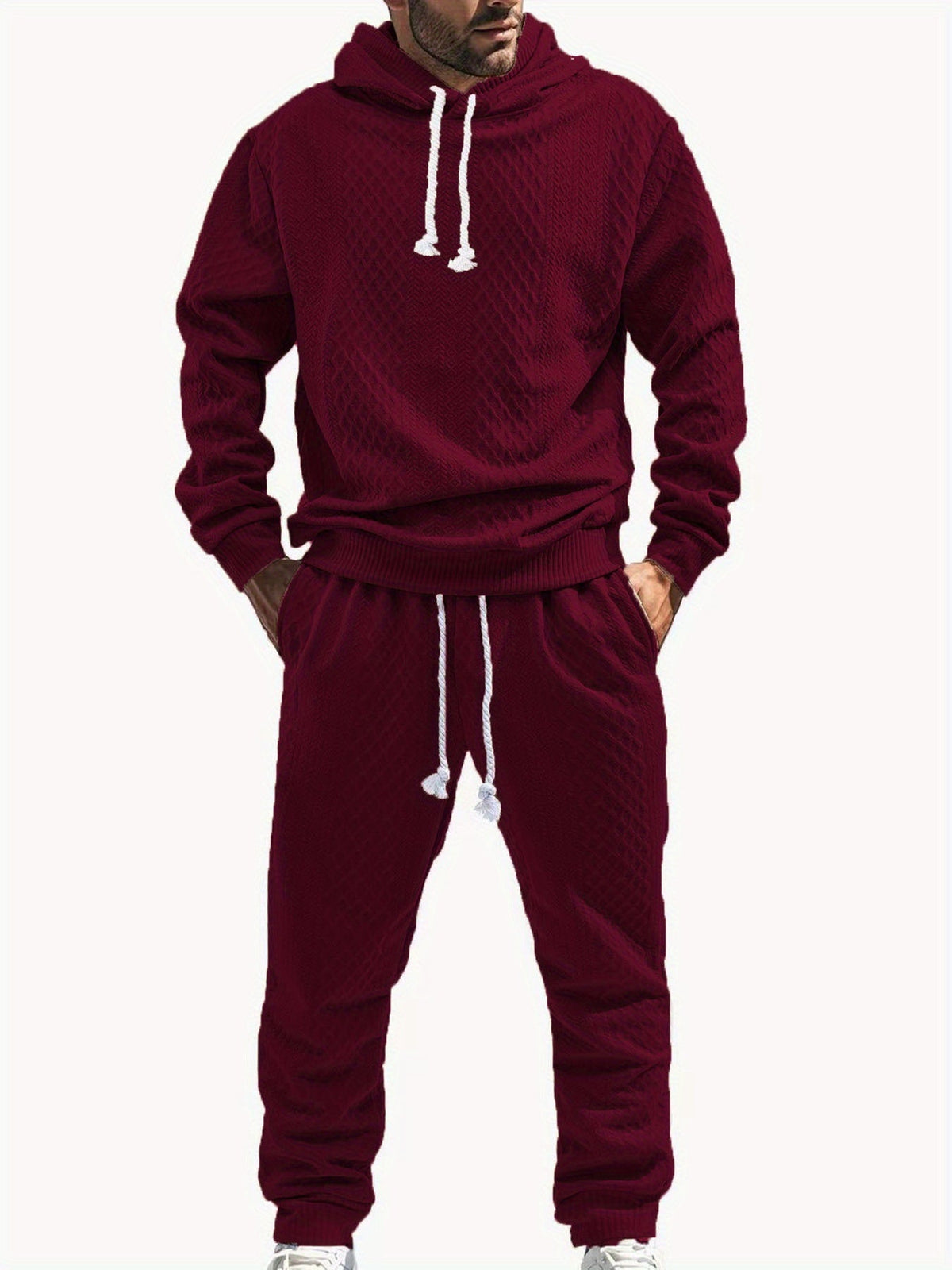 Herren Kapuzenpullover & Jogginghose Set Strukturiert Langarm Freizeitanzug Mehrfarbig