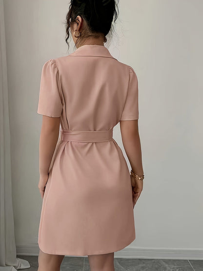 Damen Elegantes Blazer-Kleid mit Gürtel und Kurzarm – Business & Anlass