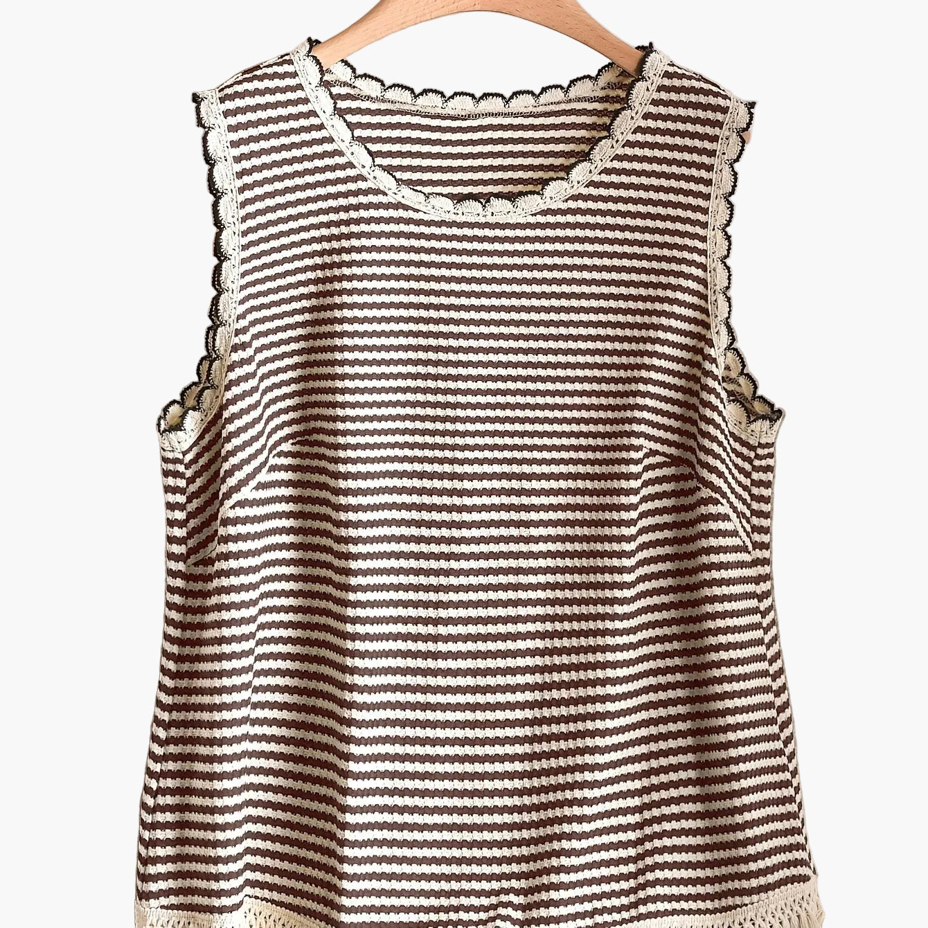 Damen Elegantes Strick-Tanktop mit Fransen und Streifen – Ideal für Frühling & Sommer