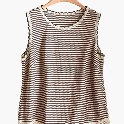 Damen Elegantes Strick-Tanktop mit Fransen und Streifen – Ideal für Frühling & Sommer