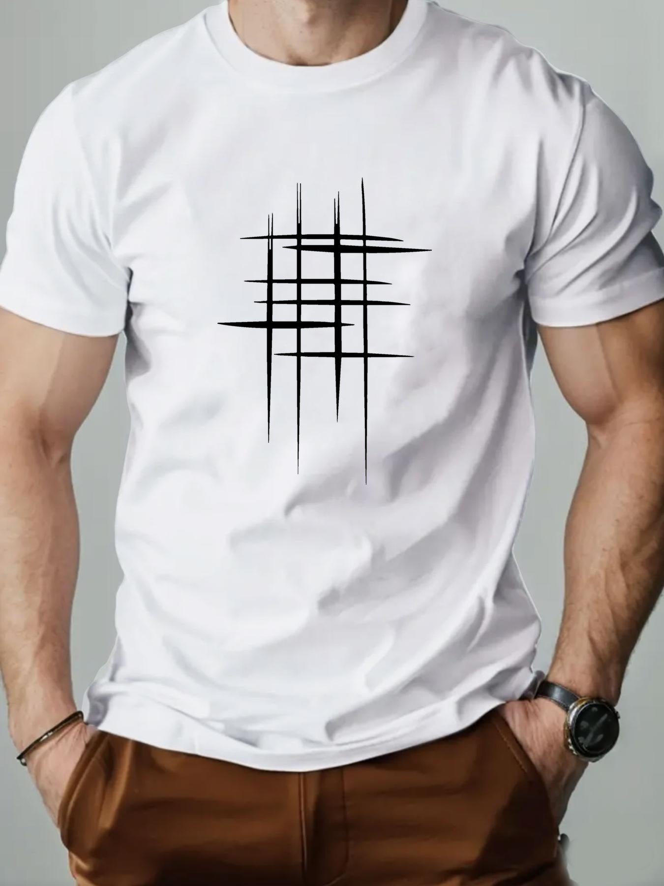 Herren T-Shirt mit modernem abstraktem Linien-Print – Casual Style für Alltag & Freizeit